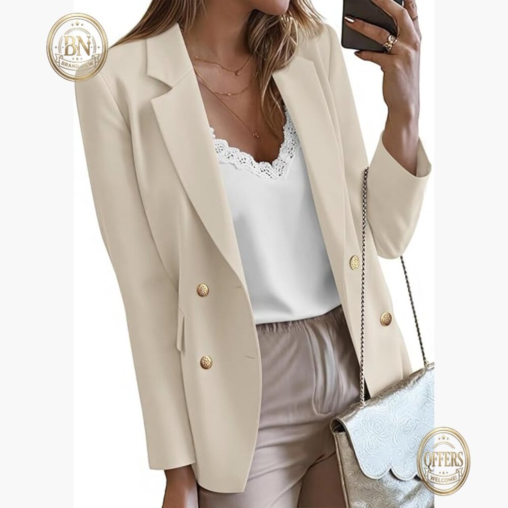 Double Breasted Polyester Blazer With Pockets For… - image 1